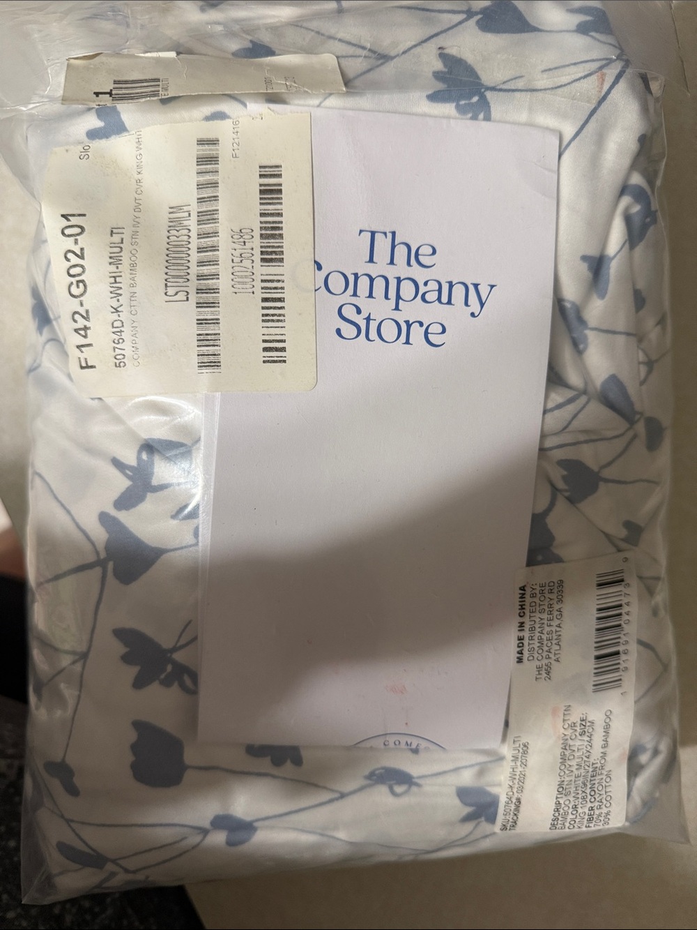 The Company Store White with Blue Floral Print king duvet